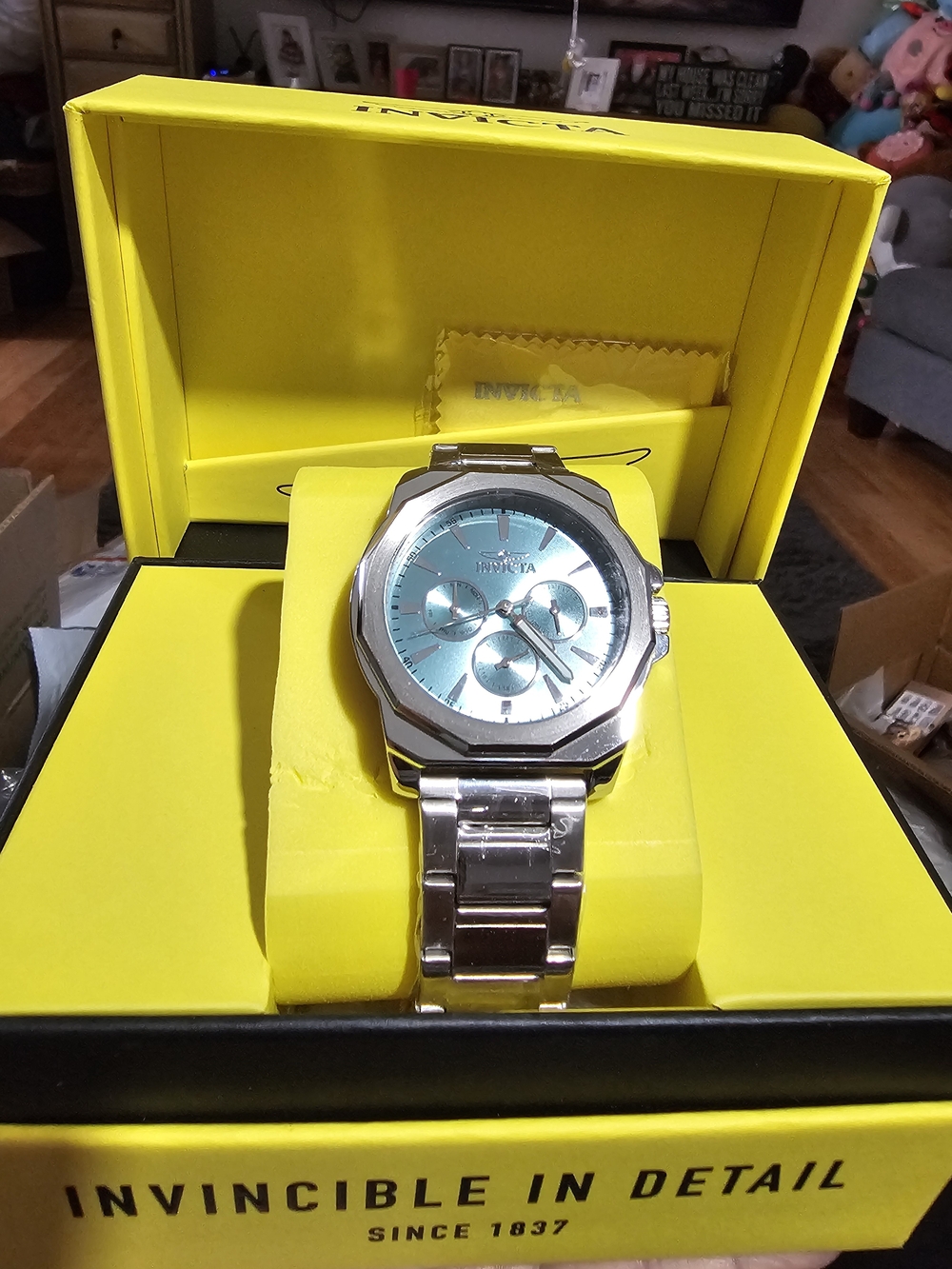 Invicta Men's Silver Stainless Steel Watch with Teal Dial